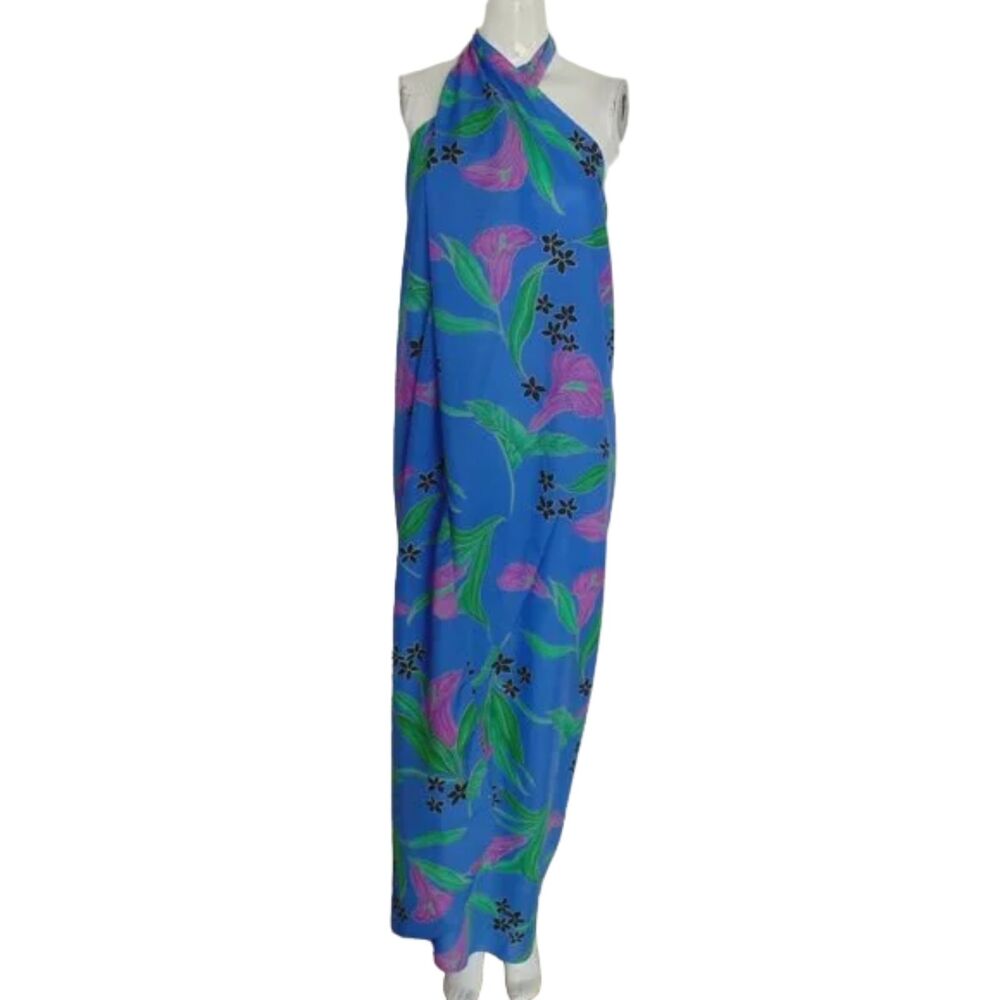Vintage HILO HATTIE True Wrap/Sarong/Pareo, OS, Blue Floral, Maxi/Floor length - Picture 9 of 11
